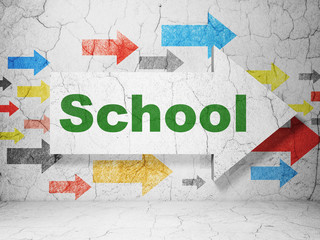 Education concept: arrow with School on grunge wall background