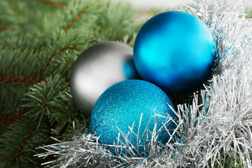 Fototapeta na wymiar Three christmas ball on a tree.