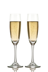 Two champagne glasses isolated on white
