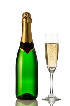 Glasses and bottle of champagne isolated on a white