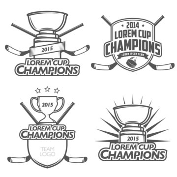 Ice hockey cup champions labels, badges and design elements