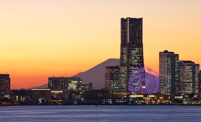 Yokohama city over the Mt  Fuji