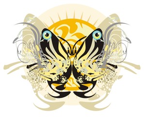 Floral tribal butterfly and rising sun