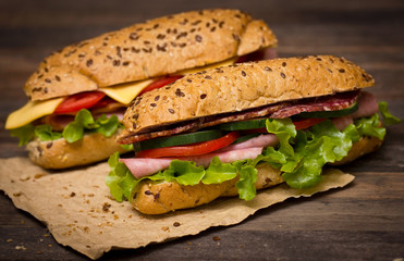 Sandwiches on the wooden table