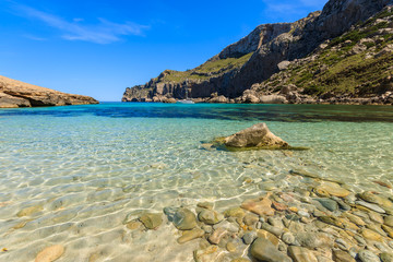 Fototapeta na wymiar Beautiful beach turquoise sea mountains, Cala Figuera, Majorca