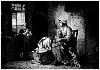 Poor Family, poor Home - 19th century - obrazy, fototapety, plakaty