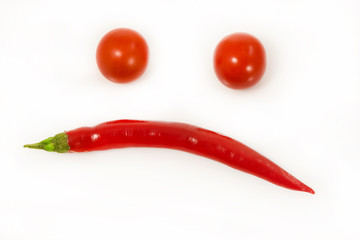 frowning smile - hot red chili pepper and tomatoes