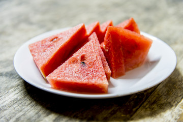 Pieces of water melon on white dish4