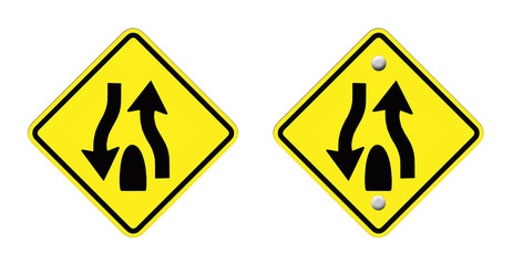 Divided highway sign on a white background. Part of a series.