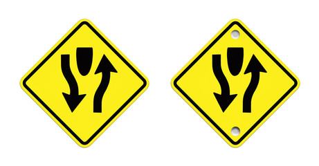 Divided highway sign on a white background. Part of a series.