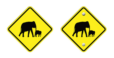 Elephant wanring sign on the road