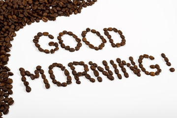 coffee beans with text good morning