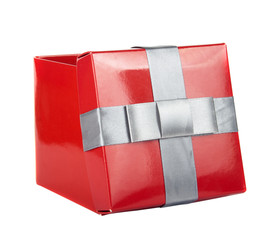 Fototapeta na wymiar Red box and ribbon on white backgrounds