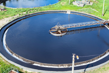 Round sewage treatment unit. Aerial view
