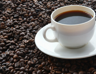 coffee beans with white cup.