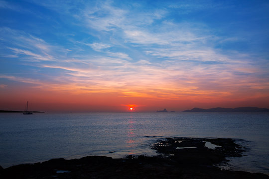 Ibiza sunset view from formentera Island