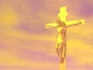 Golden cross - 3D render