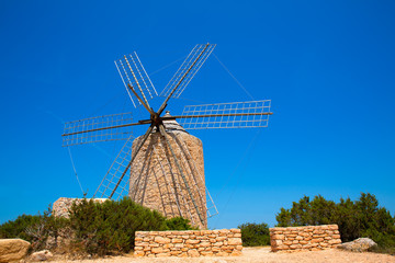 Formentera Windmill wind mill vintage masonry and wood © lunamarina
