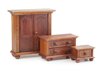 doll wooden furniture set: wardrobe, chest of drawers and nights