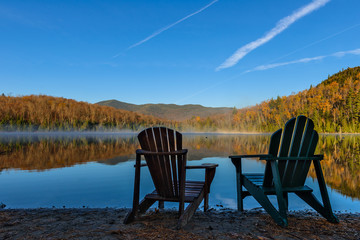 beautiful autumn view of Heart Lake in Lake Placid