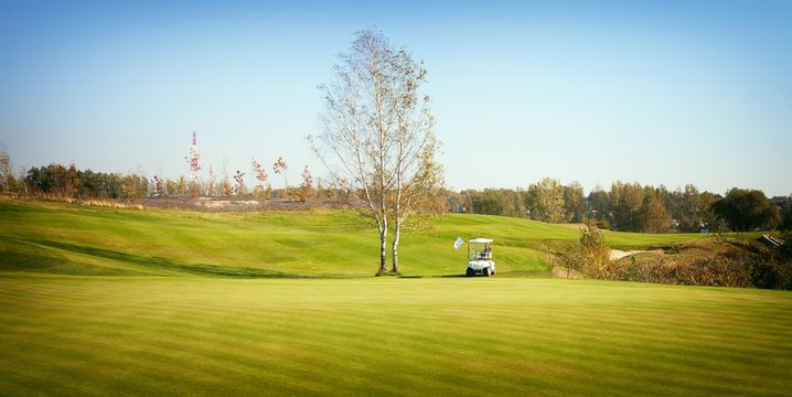 Golf-cart car on field of golf course