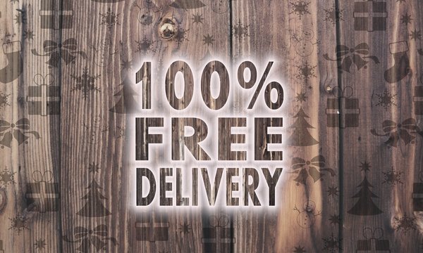 wooden 100 percent free delivery symbol with presents