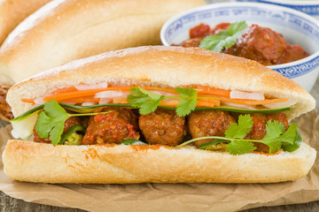 Banh Mi Xiu Mai - Vietnamese sandwich with meatballs