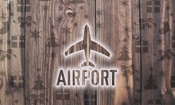 wooden airport label with presents