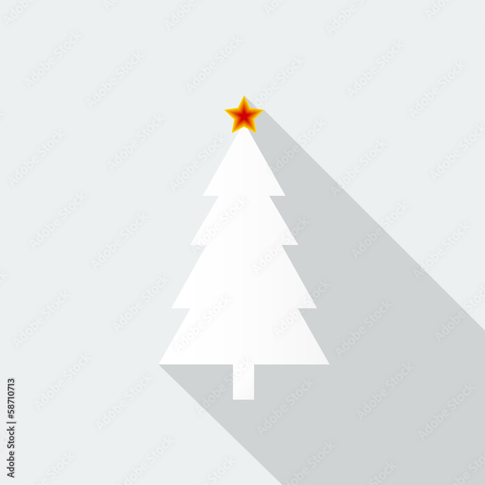 Poster christmas tree icon with long shadow on snow-white background