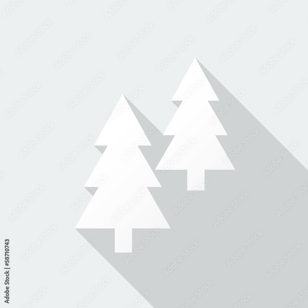 Poster fir trees icon with long shadow on snow-white background