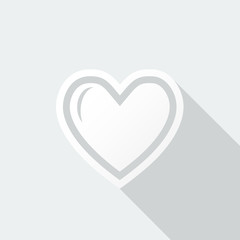 Heart icon with long shadow on snow-white background