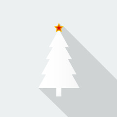 Christmas tree icon with long shadow on snow-white background