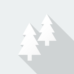 Fototapeta premium Fir trees icon with long shadow on snow-white background
