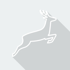Deer outline icon with long shadow on snow-white background
