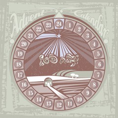 Christmas Advent round calendar with Nativity symbolic scene