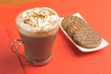 Viennese coffee with cinnamon and chocolate cookies
