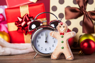 Vintage clock on christmas background