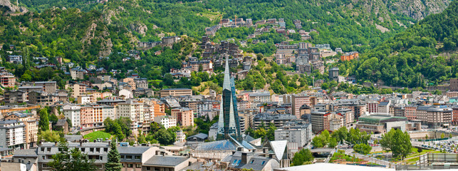 Aerial view of the Andorra la Vella, Andorra - obrazy, fototapety, plakaty