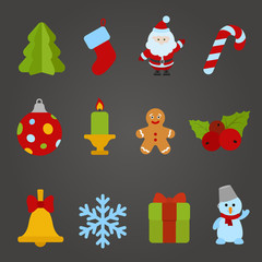 Christmas vector flat design icon set. Happy new year collection