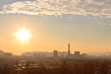 View of Ljubljana skyline in autumn sunset