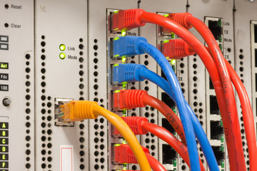 Network UTP cables connected to a router