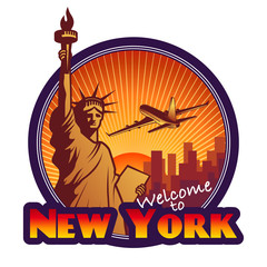 Designed travel label, New York