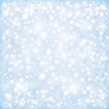 Winter Christmas background, falling snowflakes and stars