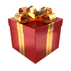 Red gift with golden ribbons