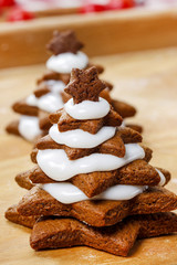 Preparing gingerbread christmas tree. Steps of making delicious
