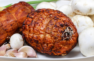 Smoked ham, mushrooms and garlic