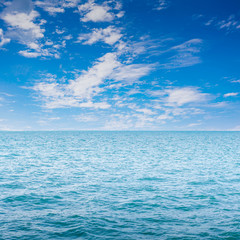 Fototapeta na wymiar Blue clear sea with waves and sky