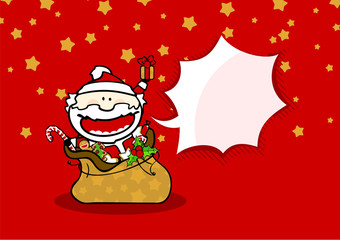 Christmas card with Santa in a sack