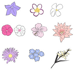 Simple tropical flower icon collection set (vector)