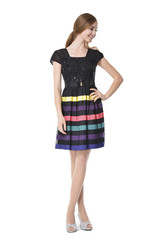 young woman in elegant dress posing on white background